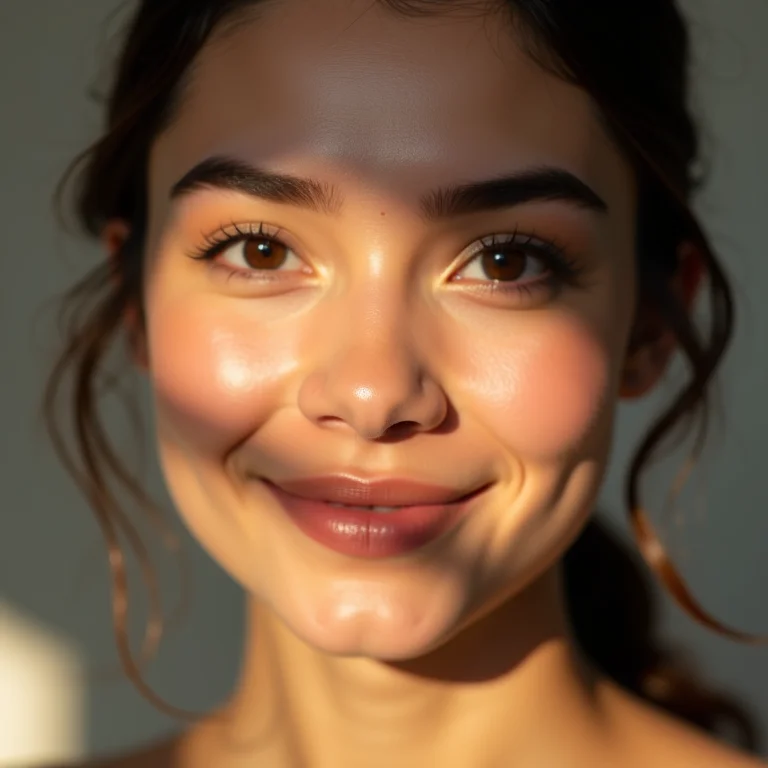 Mulher mid-size com sobrancelhas bem definidas e maquiagem nos olhos