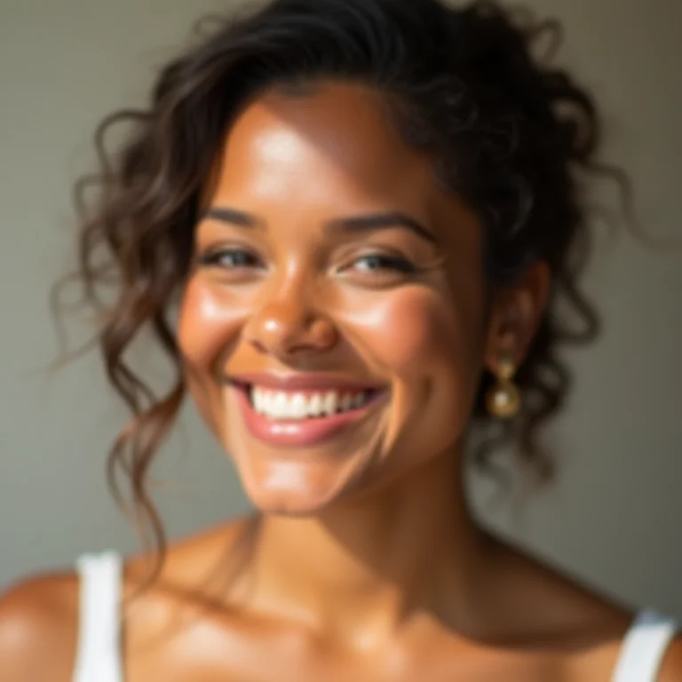 Mulher mid-size com tom de pele uniforme graças ao primer