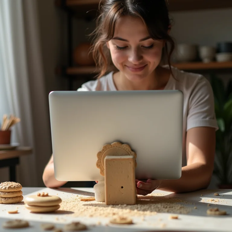 Mulher mid-size criando os apoios do suporte de notebook de biscuit