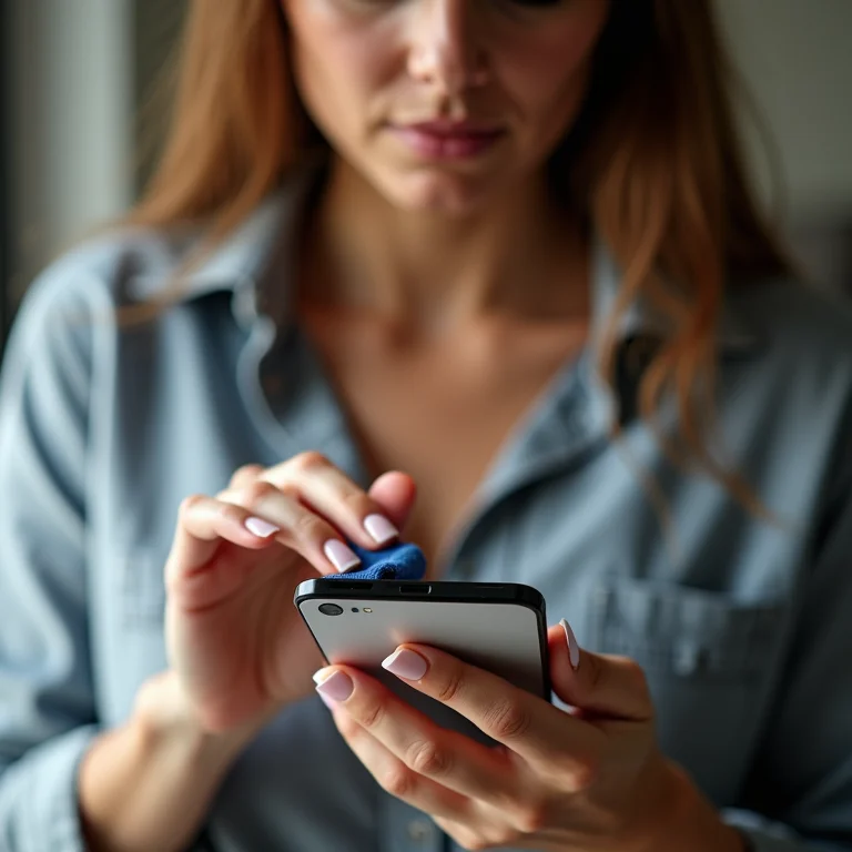 Mulher mid-size limpando tela touchscreen.