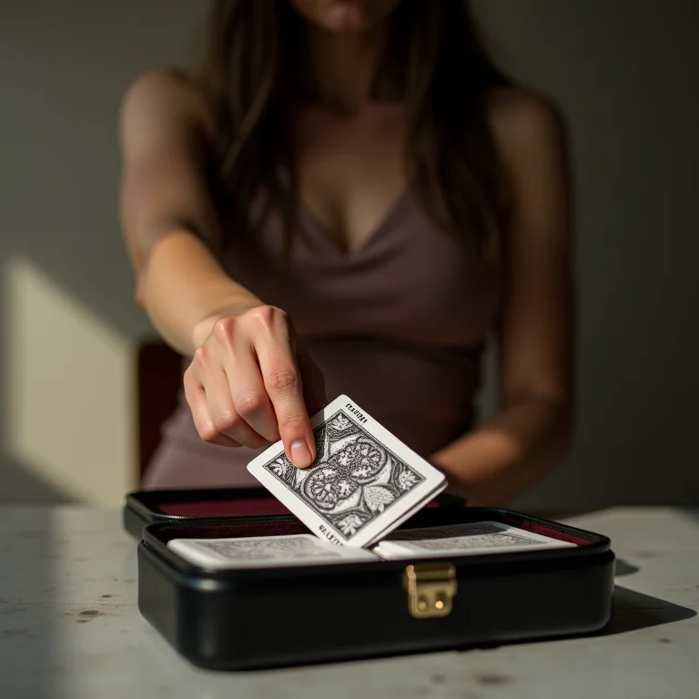 Mulher mid-size protegendo baralho de cartas com embalagem