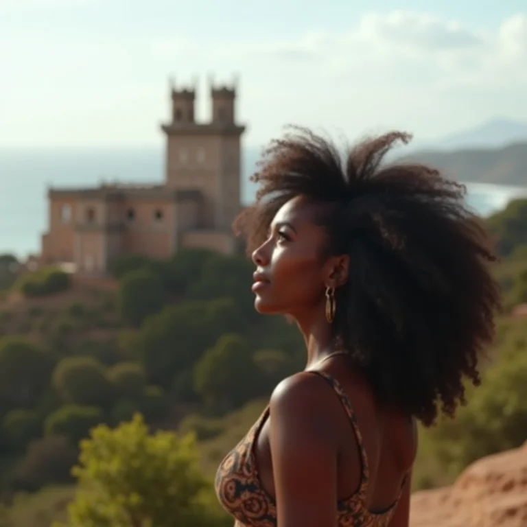 Mulher negra admirando a Igrejinha dos Carneiros