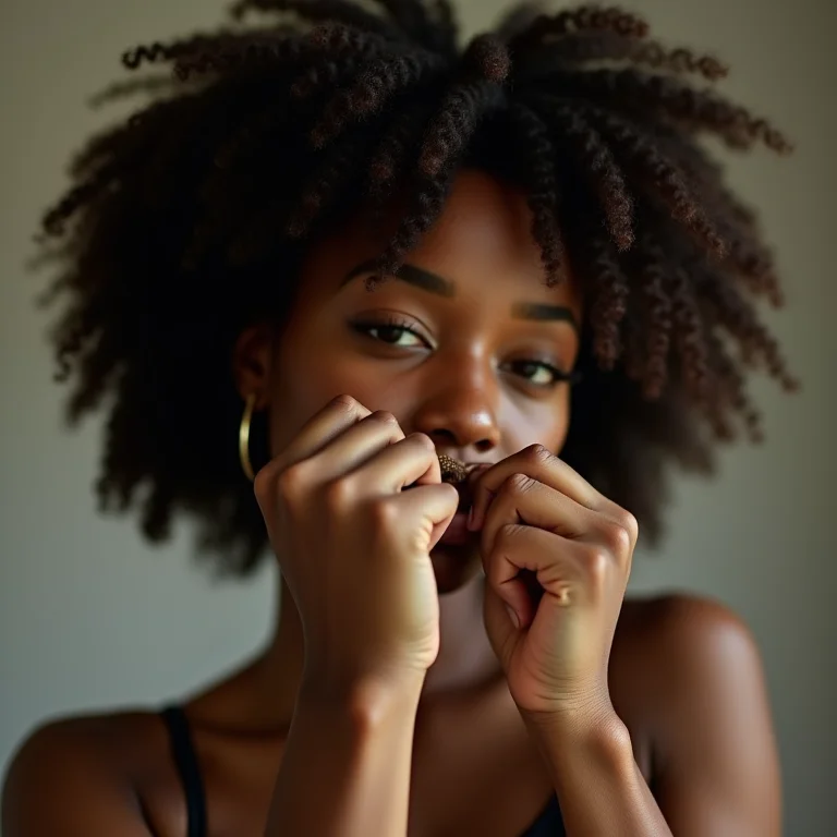 Mulher negra amarrando um nó de anzol com habilidade