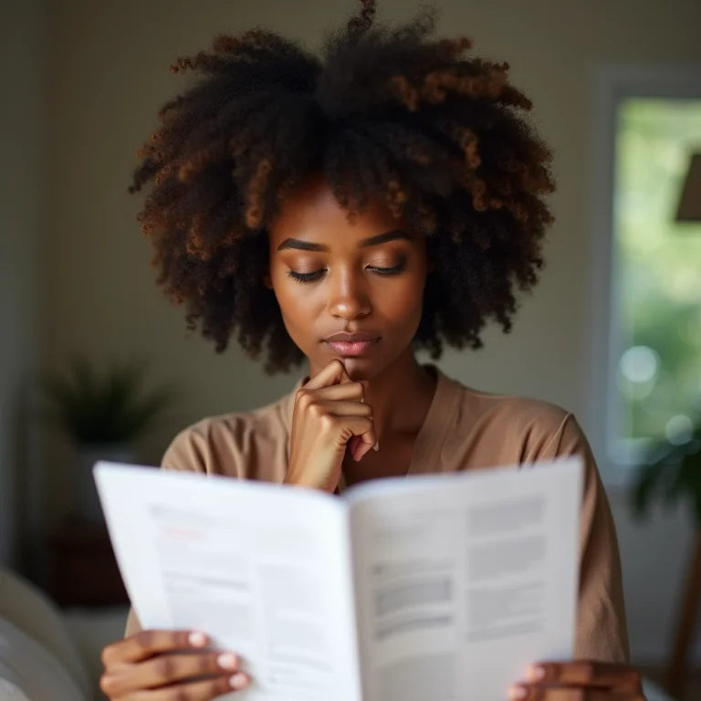 Mulher negra analisando documentos financeiros