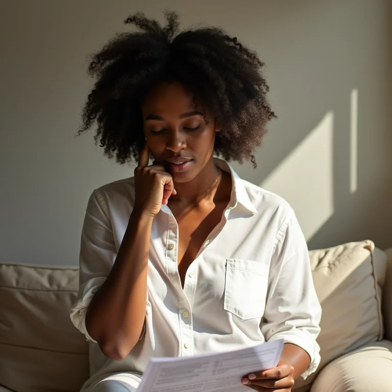 Mulher negra analisando documentos fiscais