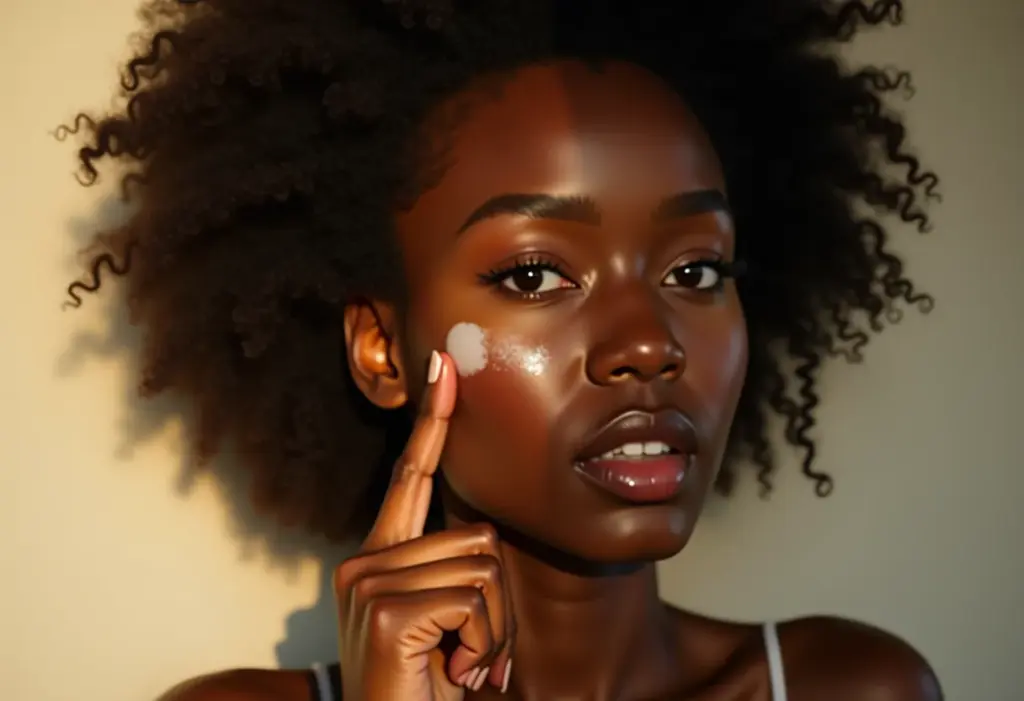 Mulher negra aplicando primer para uma pele perfeita