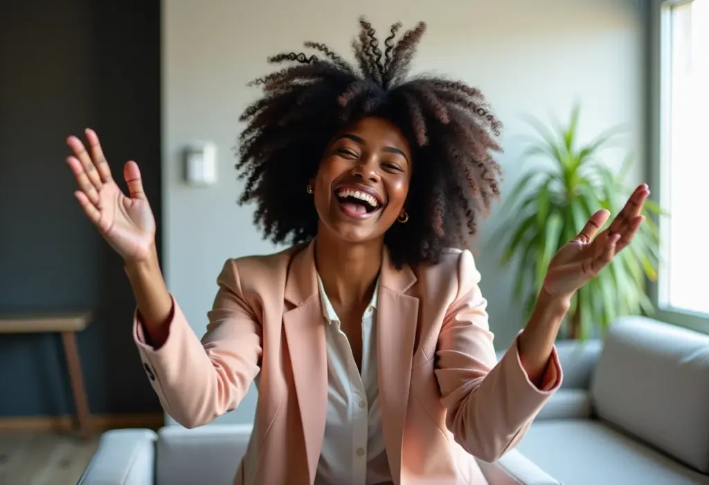 Mulher negra celebrando o novo limite de faturamento do MEI