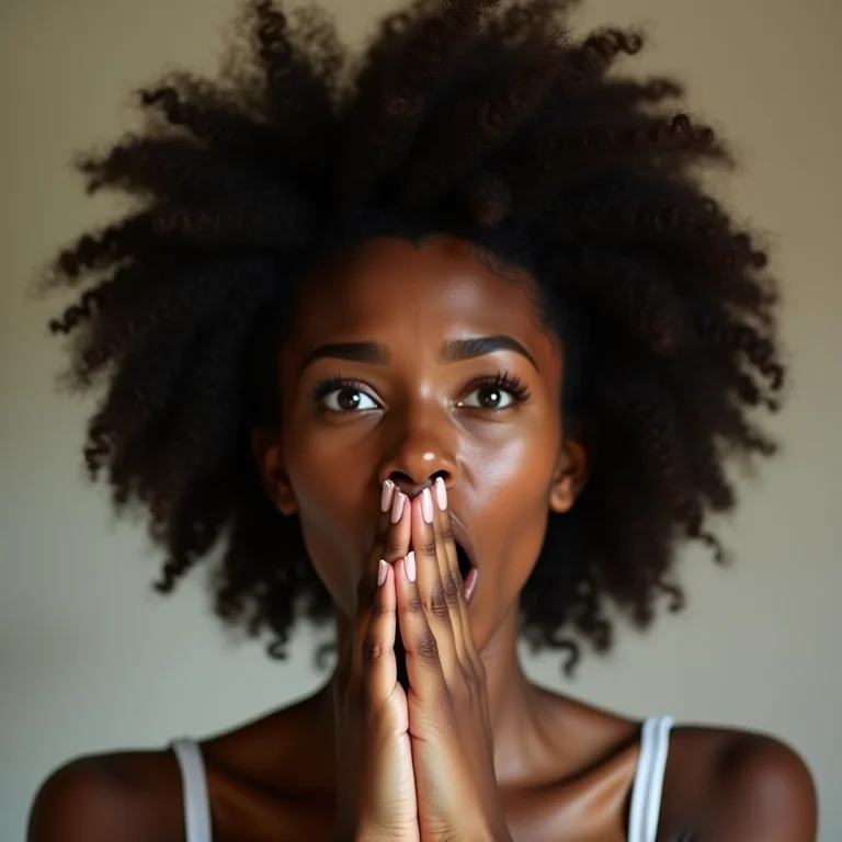 Mulher negra chocada com reviravolta em livro.