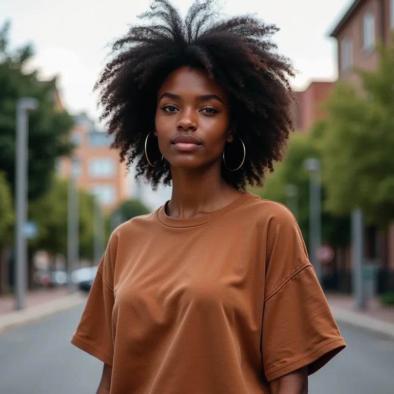 Mulher negra com cabelo crespo vestindo roupas confortáveis para parkour