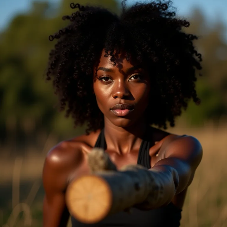Mulher negra com tora para corrida