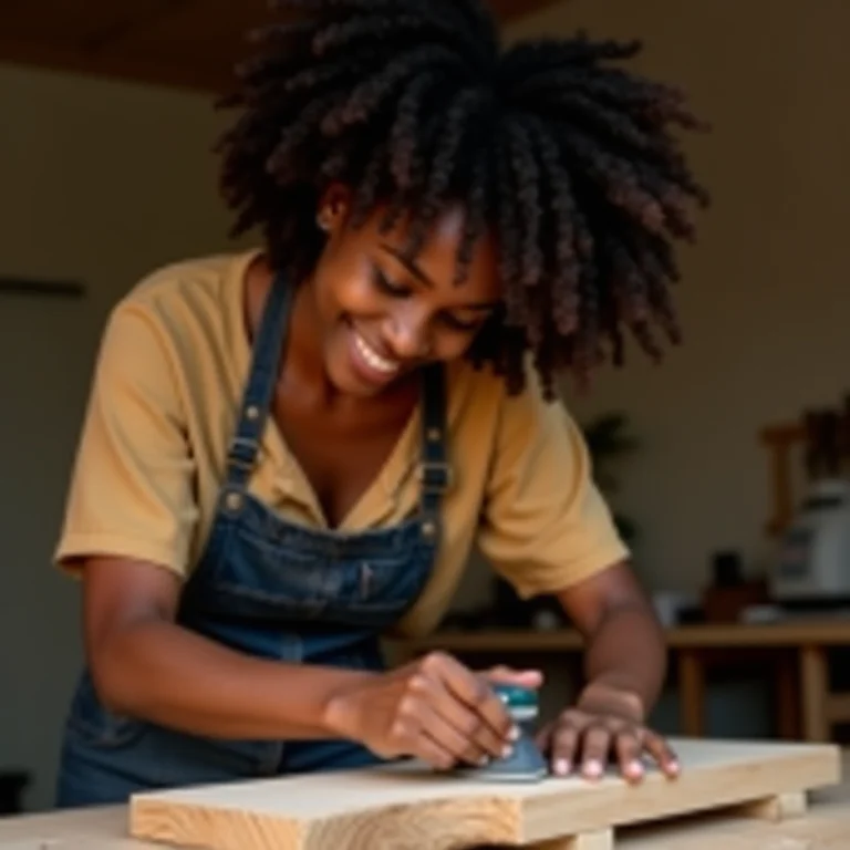 Mulher negra criando sua própria mesa lateral