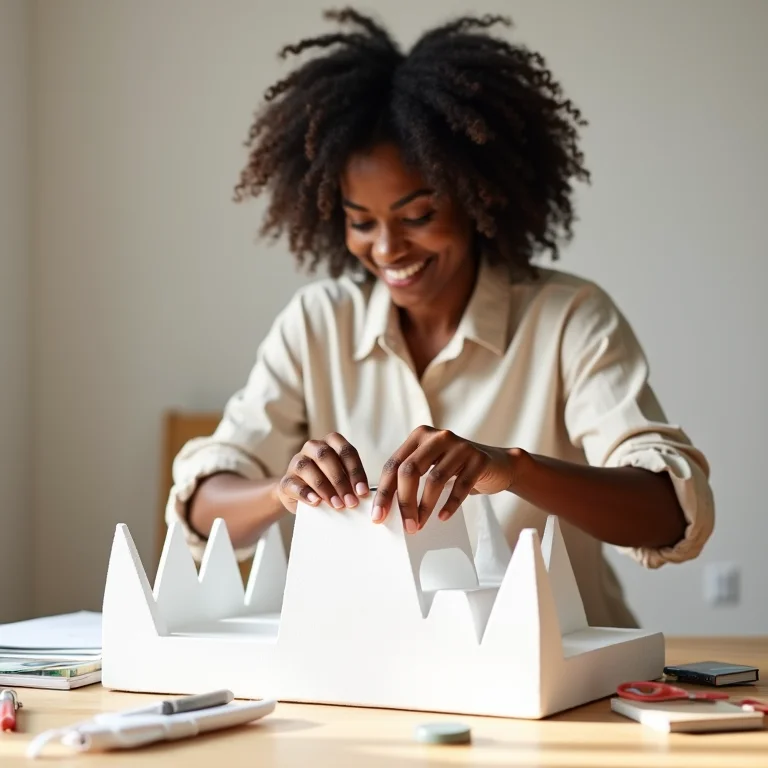 Mulher negra criando um organizador de isopor DIY