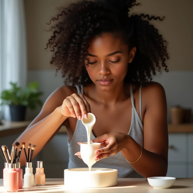 Mulher negra criando um organizador de maquiagem de silicone DIY.