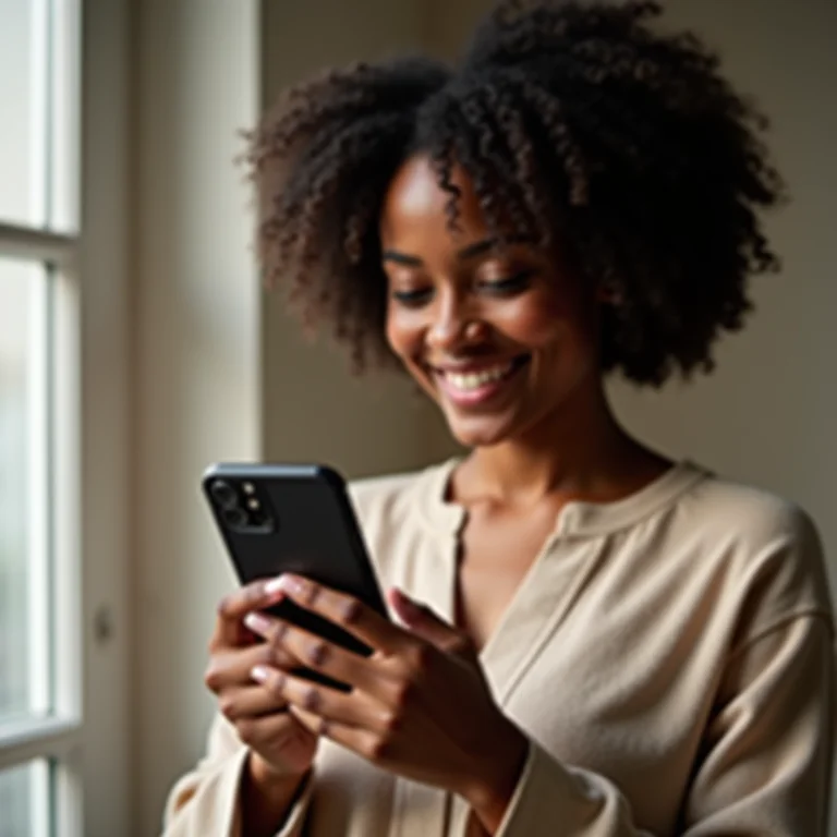 Mulher negra criando uma nova conta Google no celular