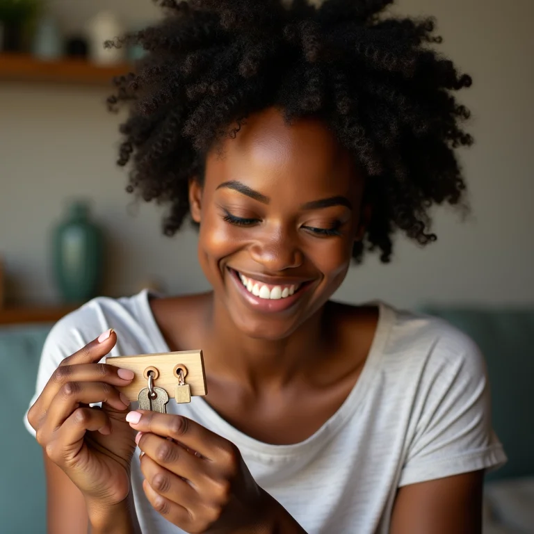Mulher negra customizando um porta-chaves de madeira