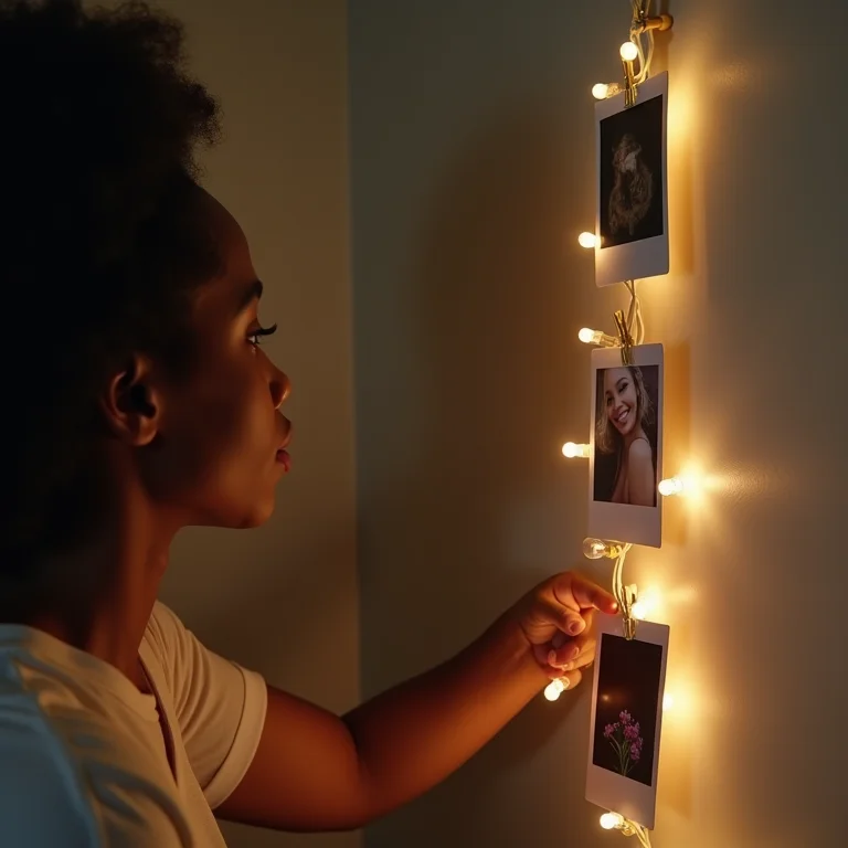Mulher negra decorando com fotos Polaroid