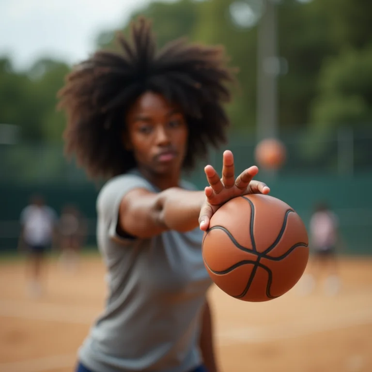 Mulher negra demonstrando técnica de arremesso no handebol.