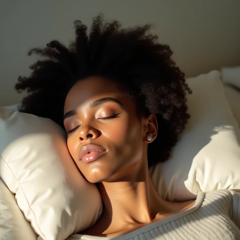Mulher negra dormindo de costas em um travesseiro confortável
