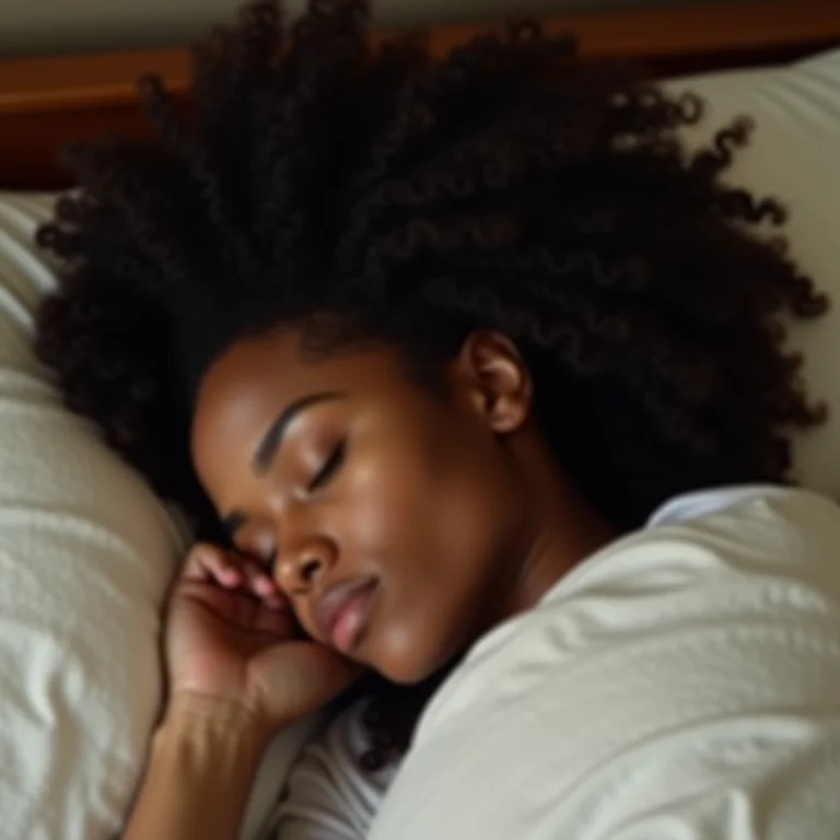 Mulher negra dormindo tranquila em sua cama