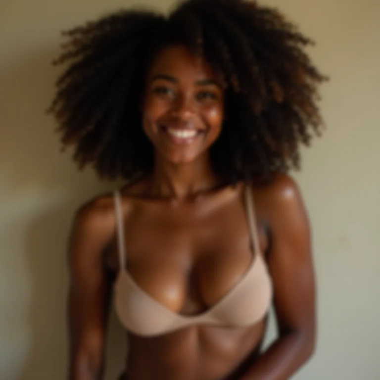 Mulher negra e confiante revende lingerie.