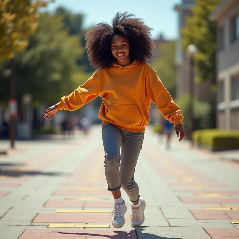 Mulher negra ensinando as regras da amarelinha.