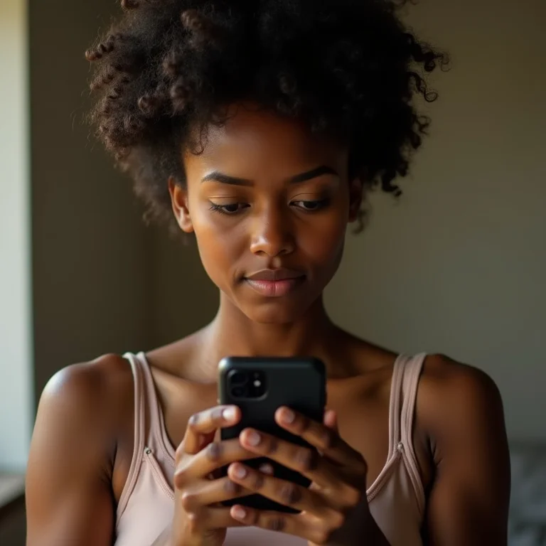 Mulher negra escolhendo app de rastreamento