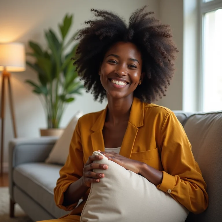 Mulher negra estilizando almofada