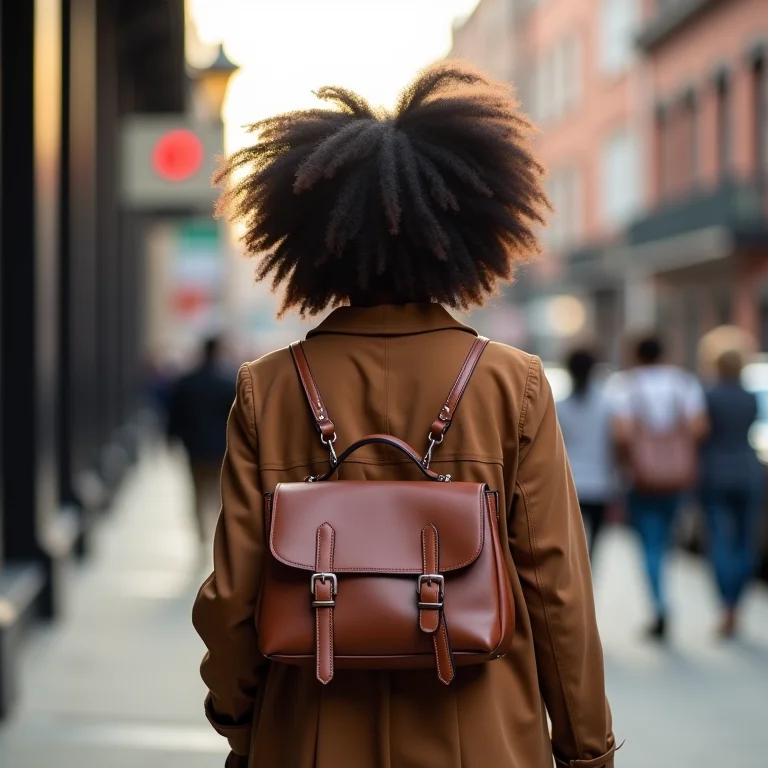 Mulher negra estilosa com bolsa satchel