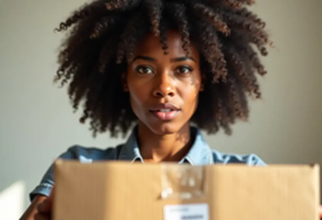 Mulher negra expressa frustração com pacote dos Correios