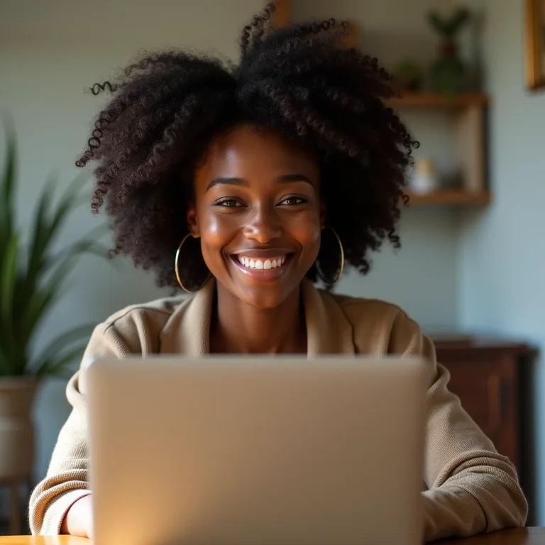 Mulher negra facilitando dinâmica de grupo virtual