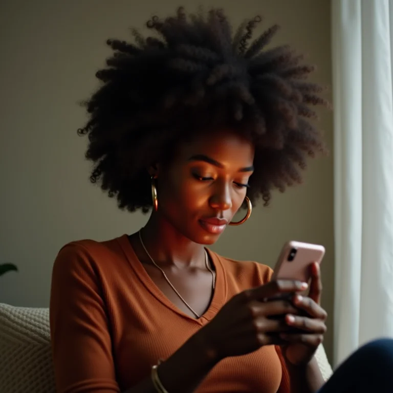 Mulher negra impaciente com o carregamento lento do celular.
