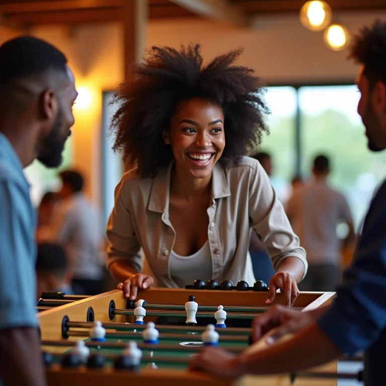 Mulher negra jogando pebolim