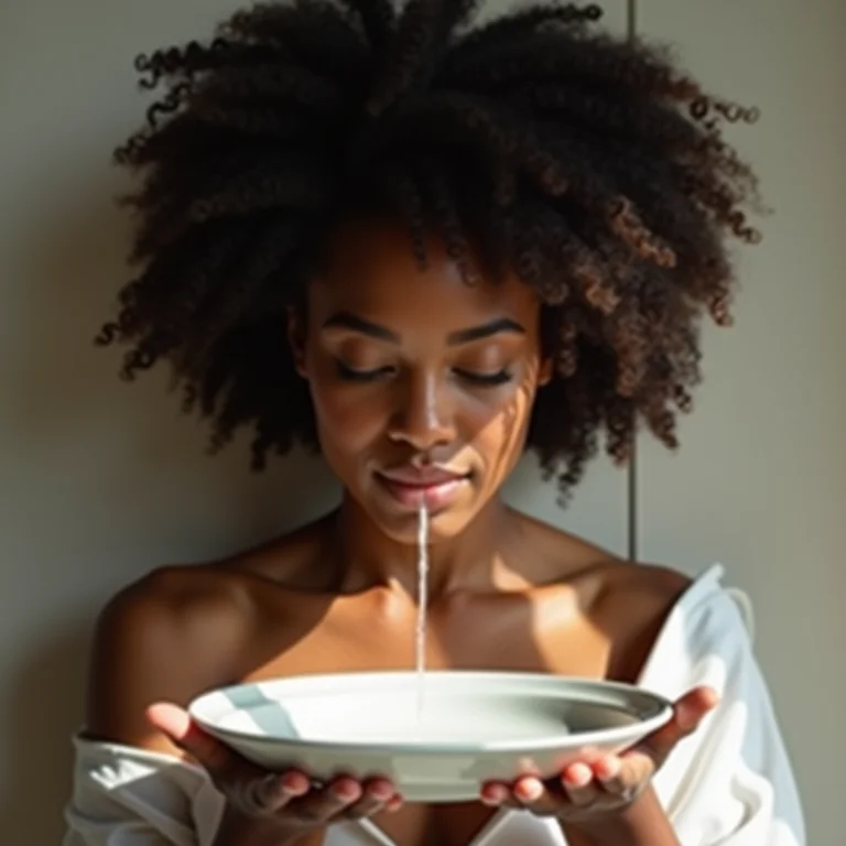 Mulher negra lavando prato de porcelana com cuidado