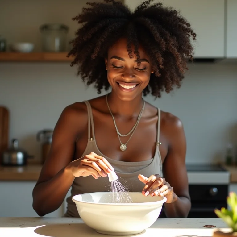 Mulher negra limpando prata com bicarbonato e água