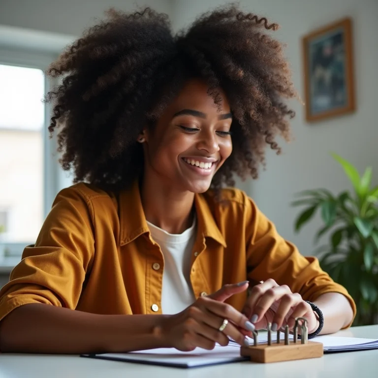 Mulher negra personalizando porta chaves de madeira DIY