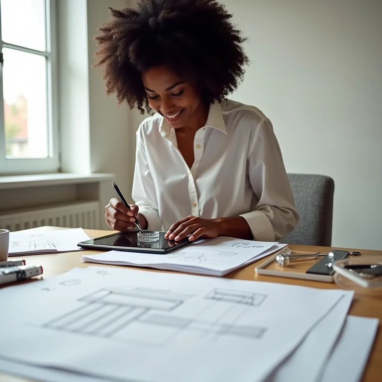 Mulher negra planejando design de porta-chaves