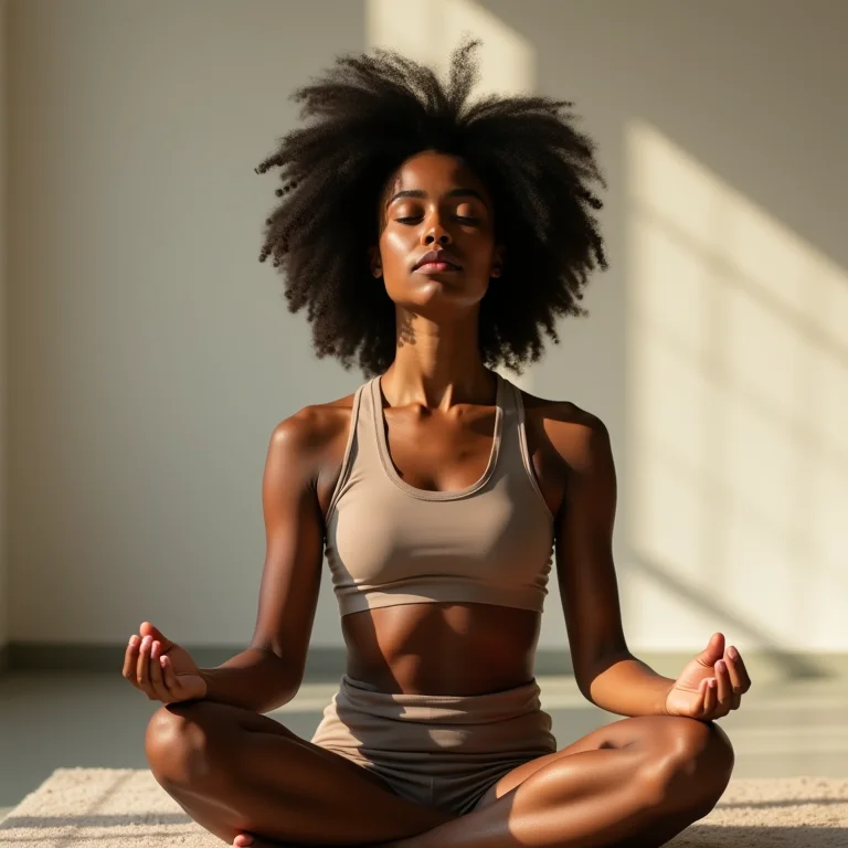 Mulher negra praticando respiração diafragmática para ansiedade