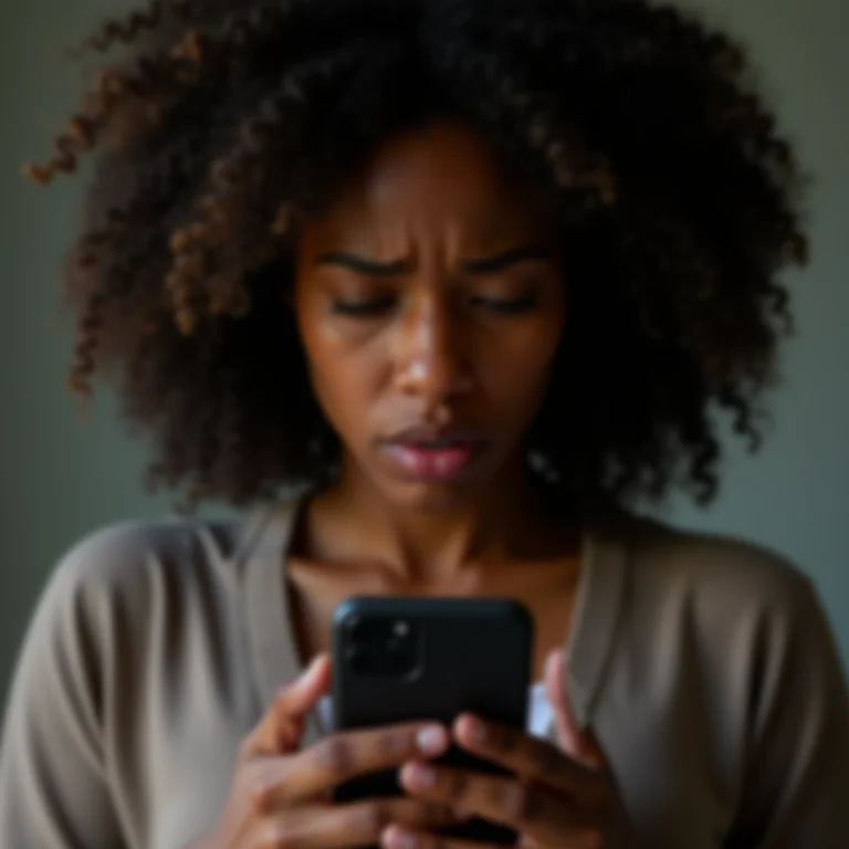 Mulher negra preocupada com a segurança de dados