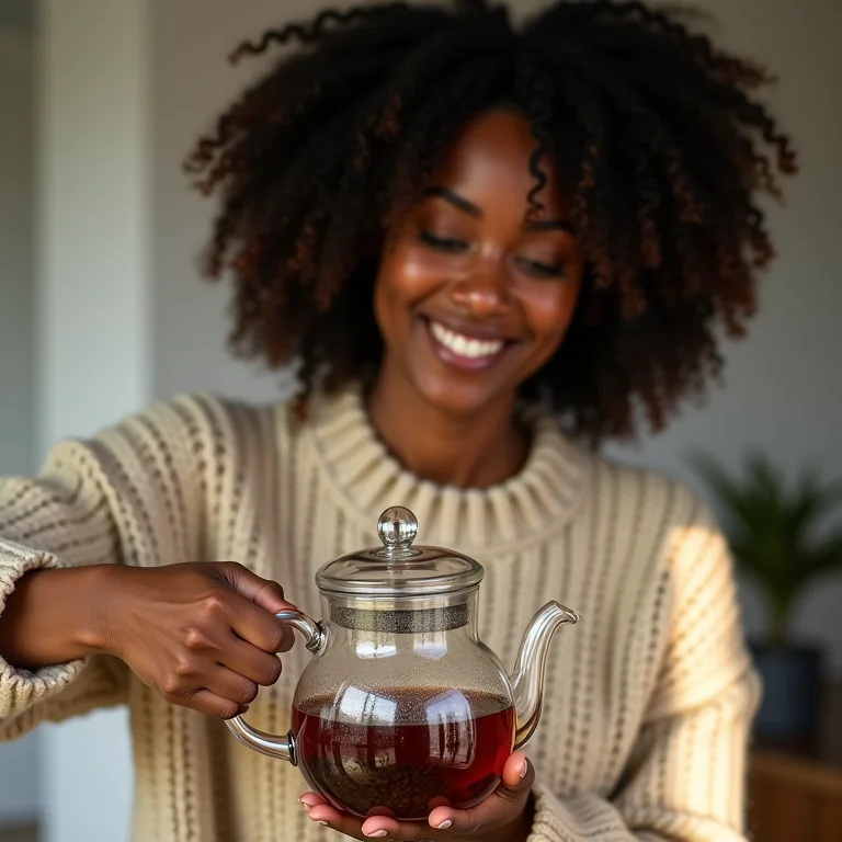 Mulher negra preparando chá com ingredientes orgânicos