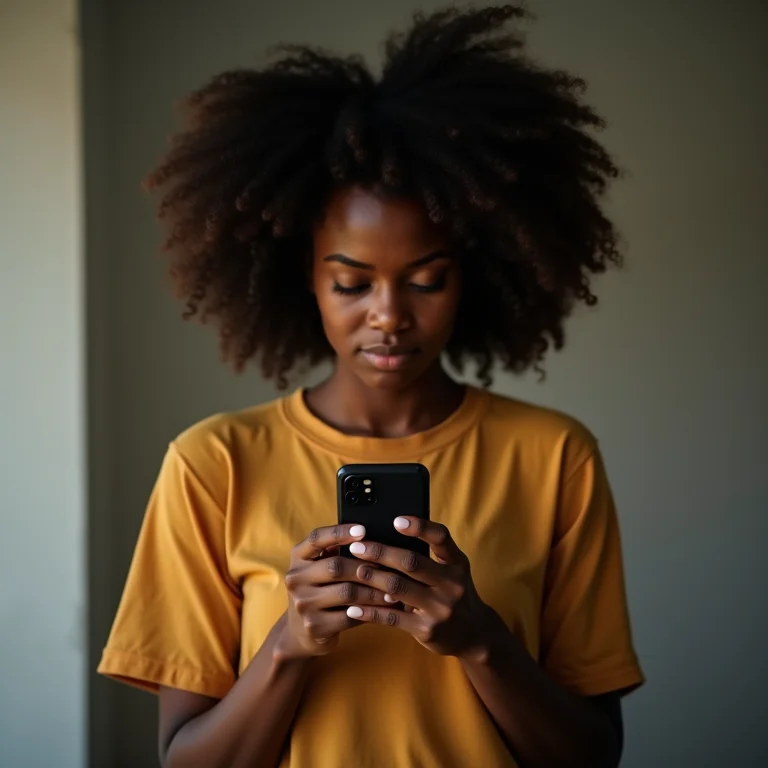 Mulher negra protegendo sua conta do WhatsApp.