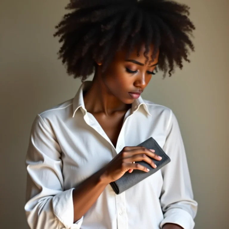 Mulher negra removendo mancha sem esfregar.