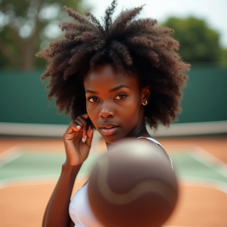 Mulher negra segurando uma peteca.