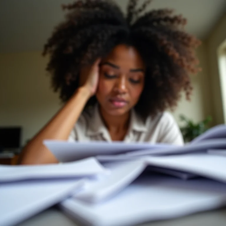 Mulher negra sobrecarregada com tarefas manuais.