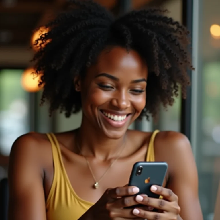 Mulher negra sorrindo ao cadastrar cartão no iFood.