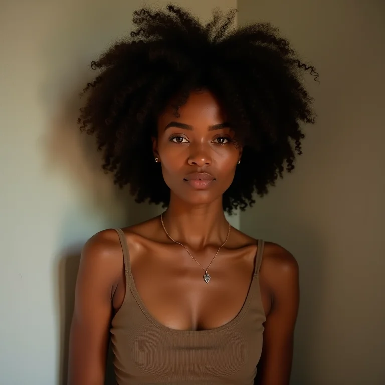 Mulher negra sorrindo, confiante com seu corpo natural