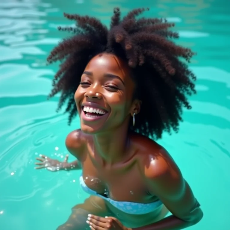 Mulher negra sorrindo na Lagoa Azul