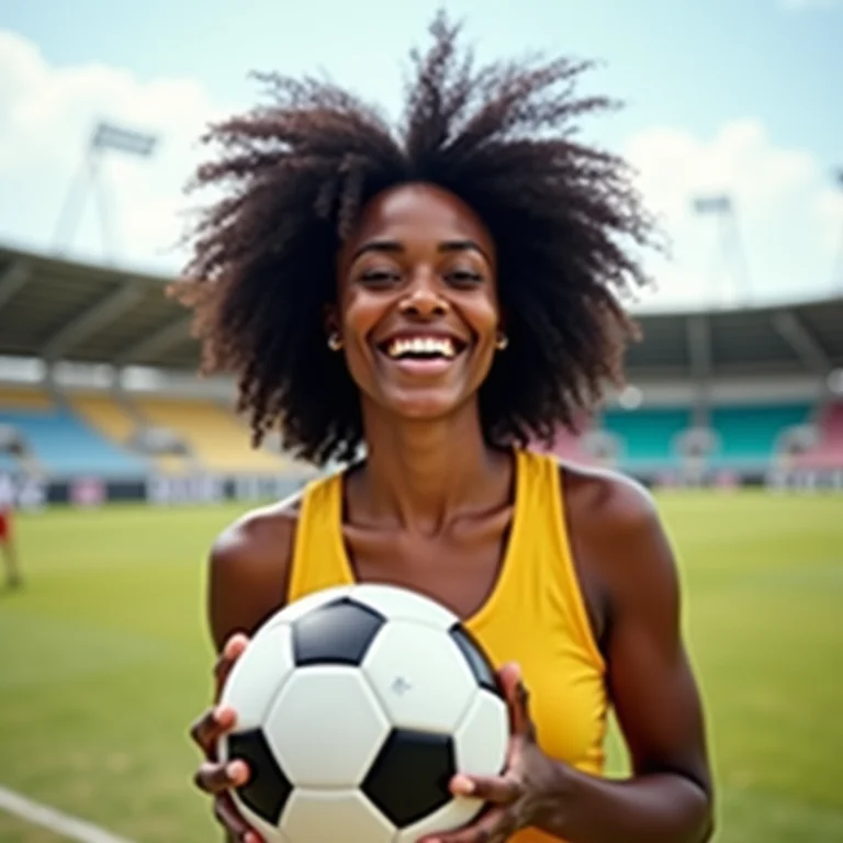 Mulher negra sorrindo perto do Mineirão em Belo Horizonte