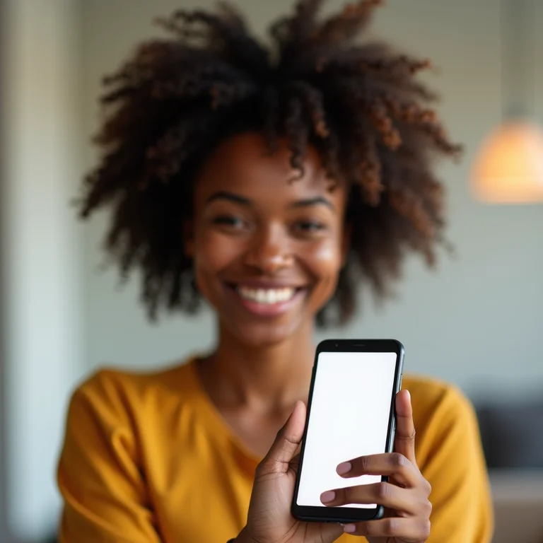 Mulher negra usando Google Drive no celular para digitalizar