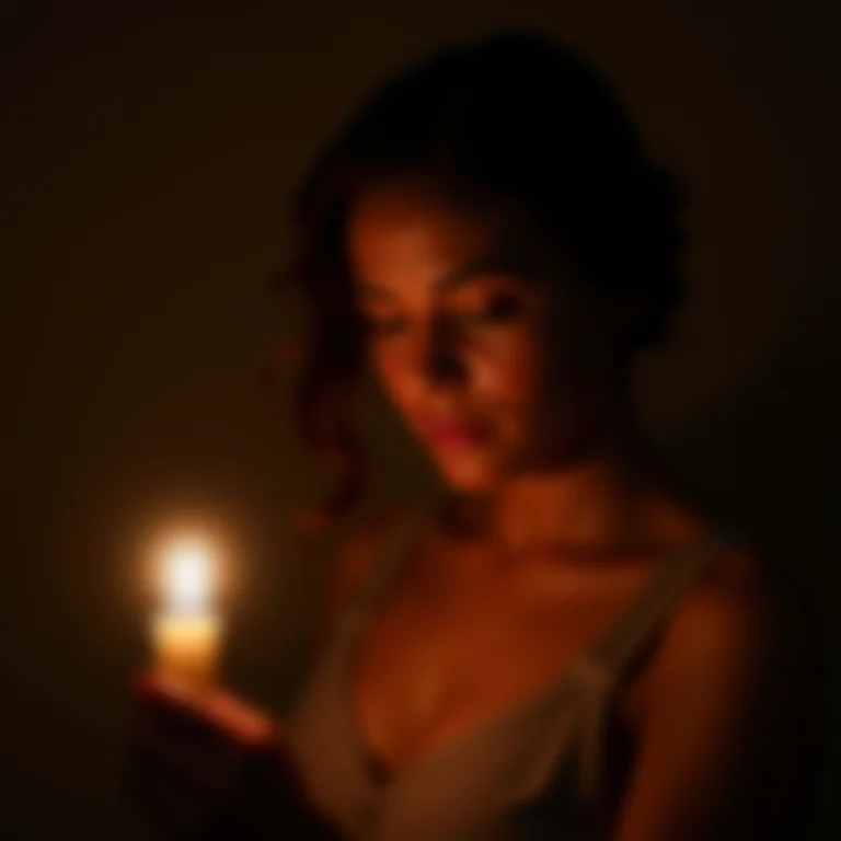 Mulher parda acendendo vela na Capela das Velas