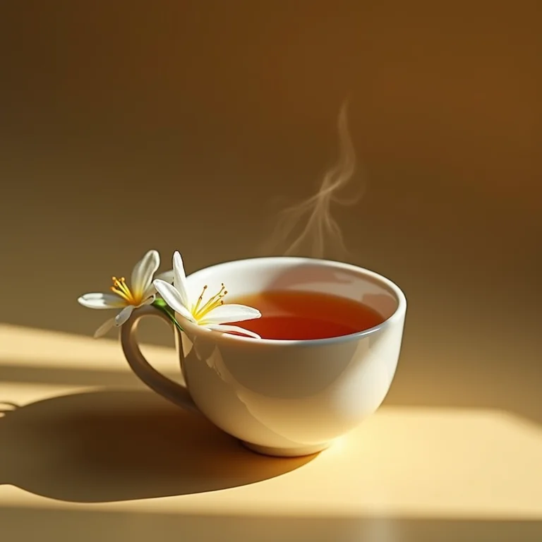 Mulher parda apreciando o aroma do chá de jasmim